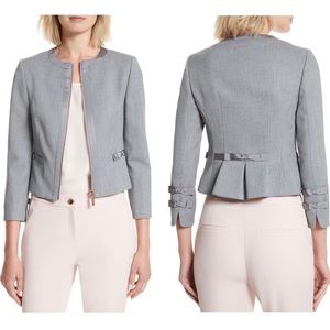 Ted Baker Gray Nadae Bow Detail Crop Jacket